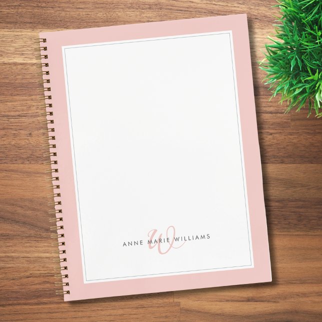 Minimalist rosafarbenes Monogramm mit zwei Rändern Notizbuch (Von Creator hochgeladen)