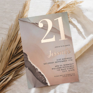 Minimalist Rose Gold Chic Wasserfarbe 21. Geburtst Folieneinladung