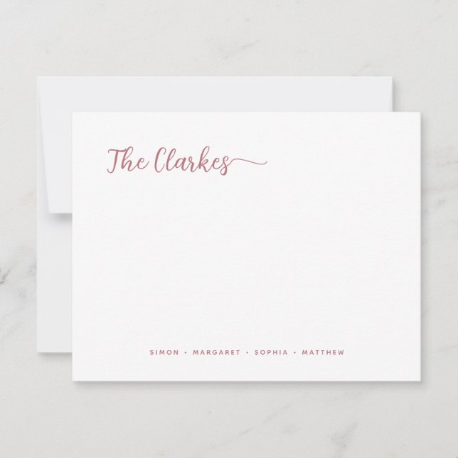 Minimalist Rose Gold Family Stationery  Mitteilungskarte (Vorderseite)