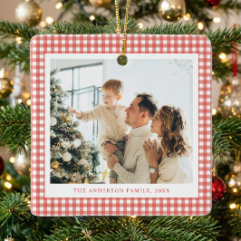 Minimalist Rot Gingham Foto Keramikornament