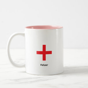 Minimalist Roter Kreuz Kundenspezifischer Name Zwe Zweifarbige Tasse