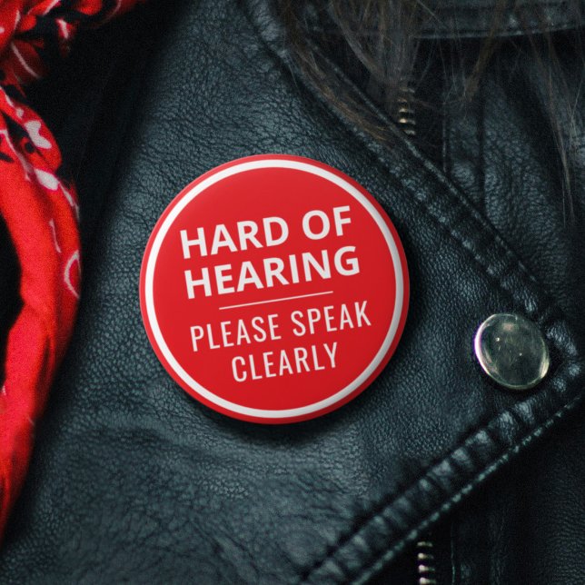 Minimalist Roter Text Schwerhörig Button (Minimalist Red Text Hard of Hearing Button)