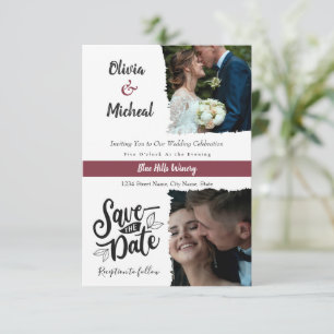 minimalist rotes Burgund save the date 2 Foto Einladung