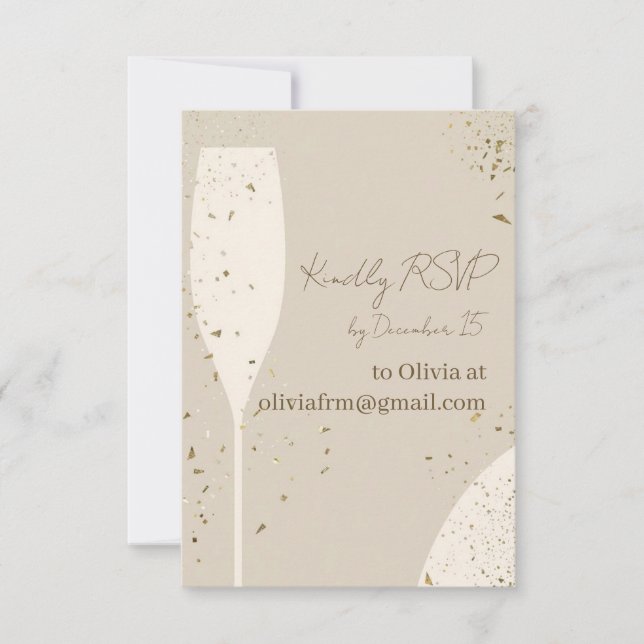 Minimalist RSVP Card | Beige & Ivory Champagne New Dankeskarte (Vorderseite)