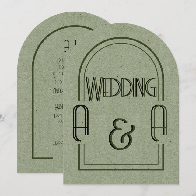 Minimalist Sage Green and Black Arch Wedding Einladung (Vorne/Hinten)