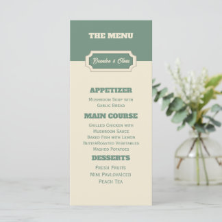 Minimalist Sage Green and Cream Formal Menükarte