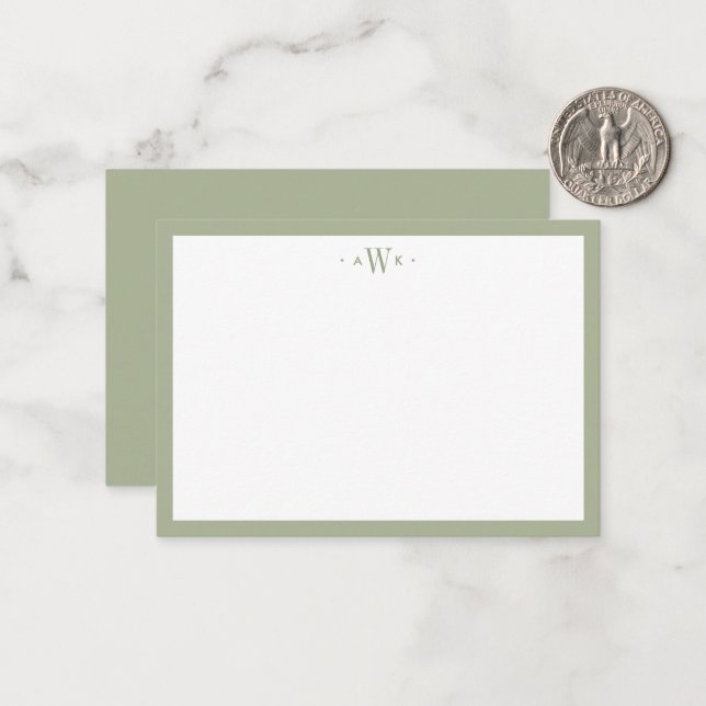 Minimalist Sage Green Border Modern Monogram Mitteilungskarte (Vorderseite/Rückseite Beispiel)