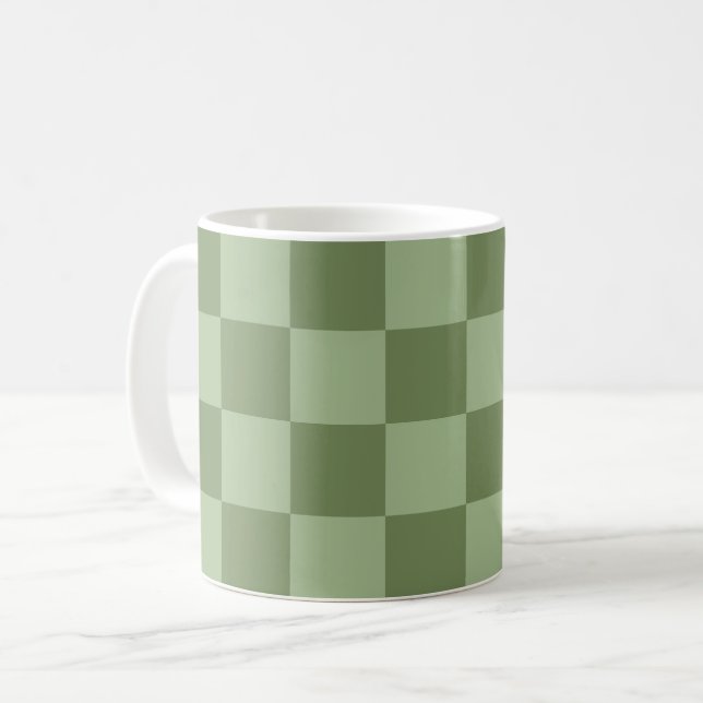 Minimalist Sage Green Checkerboard Pattern Kaffeetasse (Vorderseite Links)