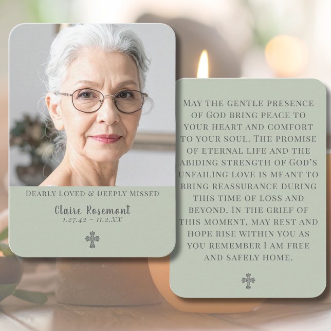 Minimalist Sage Green Funeral Prayer Card Visitenkarte (Minimalist Sage Green Funeral Prayer Card
)