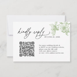 Minimalist Sage Green QR code Wedding RSVP Cards Karte