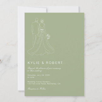 Minimalist Sage Green Romantic Couple Wedding Einladung