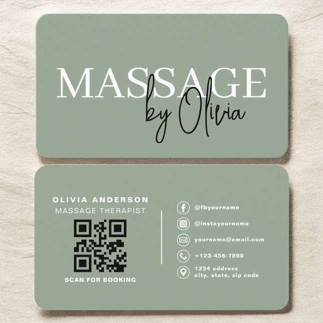 Minimalist Sage Green Spa Massage QR Code Visitenkarte (Von Creator hochgeladen)