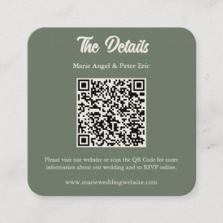 Minimalist Sage Green Wedding QR Code Enclosure Quadratische Visitenkarte