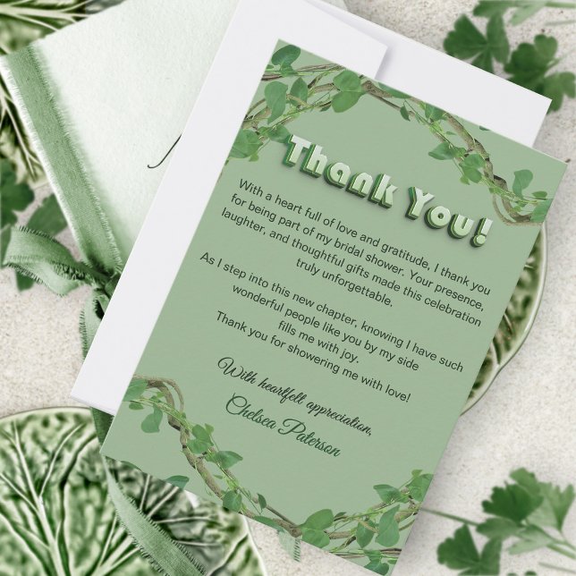 Minimalist Sage Greenery Classic Bridal Shower Dankeskarte (Von Creator hochgeladen)
