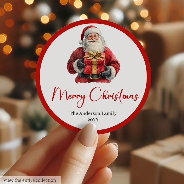 Minimalist Santa Claus Modern Christmas Label Runder Aufkleber (Minimalist Santa Claus Modern Christmas Label)