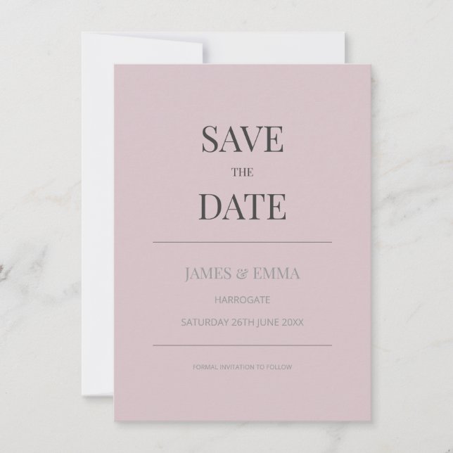 Minimalist Save the Date Card Dusky Rose (Vorderseite)