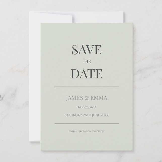 Minimalist Save the Date Card | Pale Sage Green (Vorderseite)