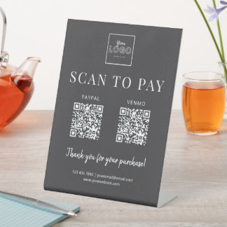 Minimalist Scan to Pay Logo QR Code Payment Gray Sockelschild