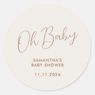 Minimalist Schrift Elfenbein Oh Baby Runder Aufkleber