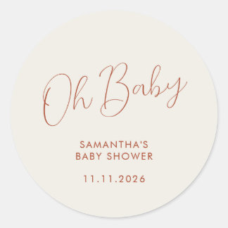 Minimalist Schrift Elfenbein Oh Baby Runder Aufkleber