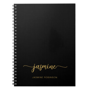 Minimalist Schwarz Gold Weiblich Monogramm Name Sc Notizblock