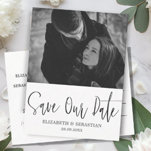 Minimalist Schwarz & Weiß Ein Foto Save the Date Ankündigungspostkarte
