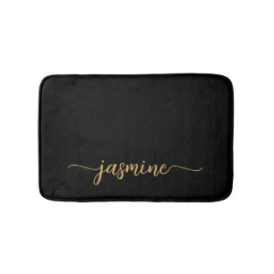 Minimalist Schwarzes Gold Girly Monogramm Namenssc Badematte