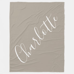 Minimalist Script Personalized Name Taupe Brown Fleecedecke
