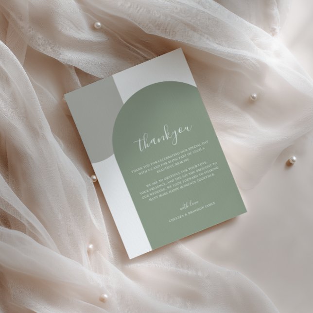 Minimalist Script Retro Boho Grüner Bogen Hochzeit Dankeskarte (Von Creator hochgeladen)