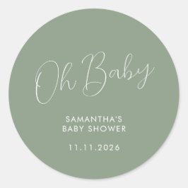 Minimalist Script Sage Green Oh Baby Runder Aufkleber