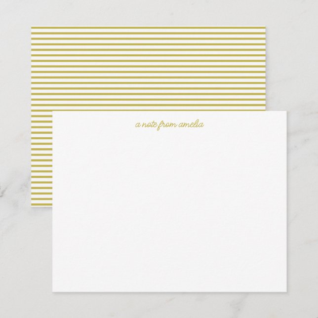 Minimalist Script Yellow Stripe Personalized Name Mitteilungskarte (Vorne/Hinten)