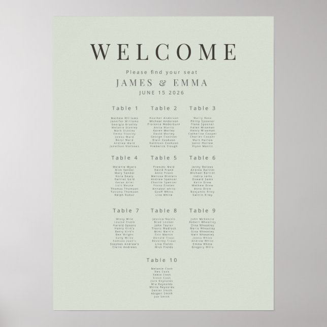 Minimalist Seating Plan(10) Pale Sage Poster (Vorne)