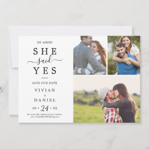 Minimalist Sie sagte Ja 3 Fotocollage Save The Date