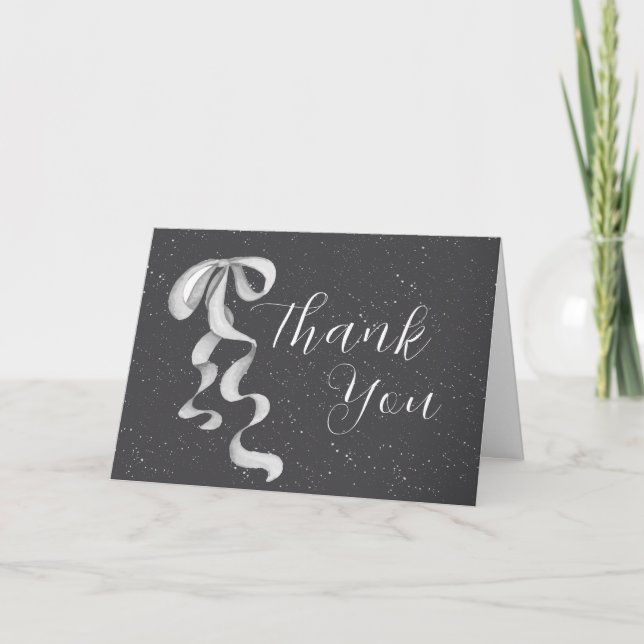 Minimalist Silver Bow Winter Snow Baby Shower  Dankeskarte (Vorderseite)