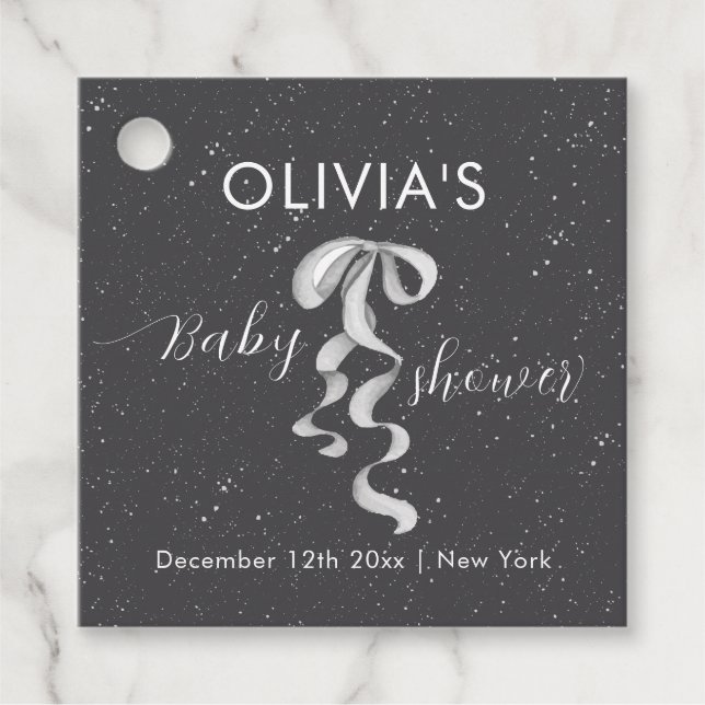 Minimalist Silver Bow Winter Snow Baby Shower  Geschenkanhänger (Vorderseite)