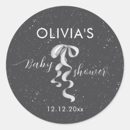 Minimalist Silver Bow Winter Snow Baby Shower Runder Aufkleber