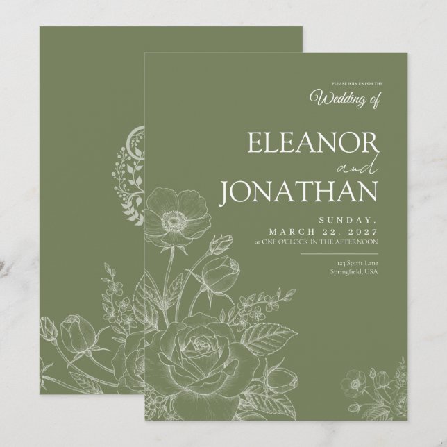 Minimalist Simple Floral Elegant Wedding Einladung (Vorne/Hinten)