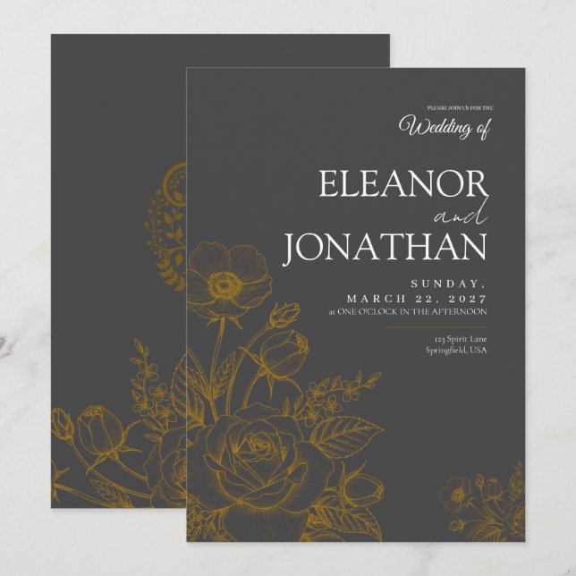 Minimalist Simple Floral Elegant Wedding Einladung (Vorne/Hinten)