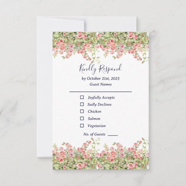Minimalist Simple Pretty rose vine floral wedding RSVP Karte (Vorderseite)