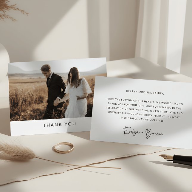 Minimalist Simple Script with Heart Wedding Photo  Postkarte (Von Creator hochgeladen)