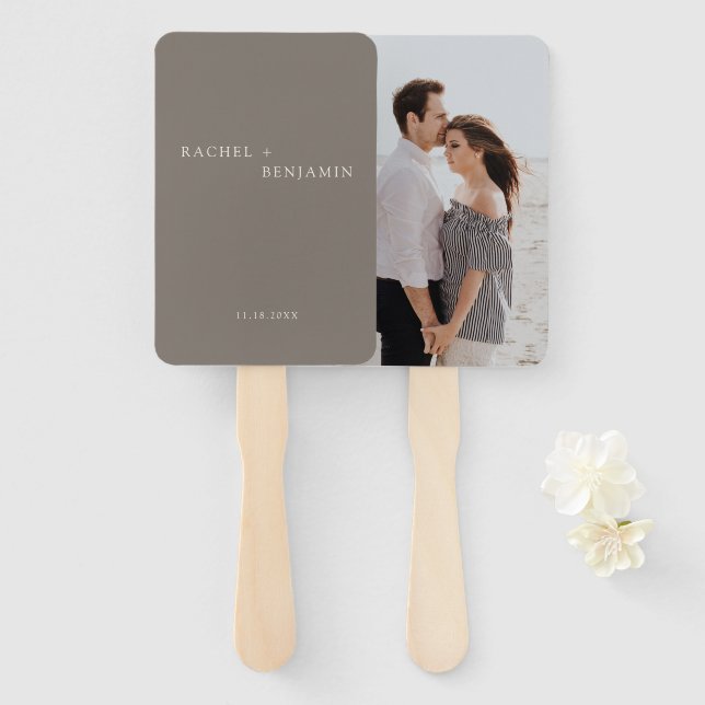 Minimalist Simple Taupe wedding Photo Custom Fächer (Vorne und Hinten)