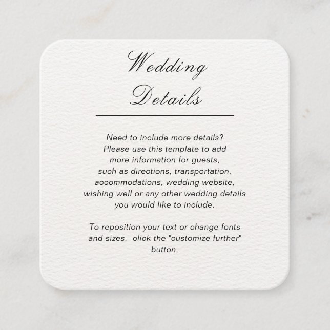 Minimalist simple white customizable wedding begleitkarte (Vorderseite)