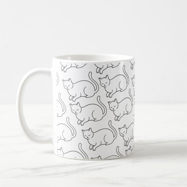 Minimalist Sleepy Cat Pattern Mug | Hand-Drawn Cer Kaffeetasse (Links)