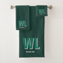 Minimalist Smaragdgrün personalisierte Monogramm Badhandtuch Set