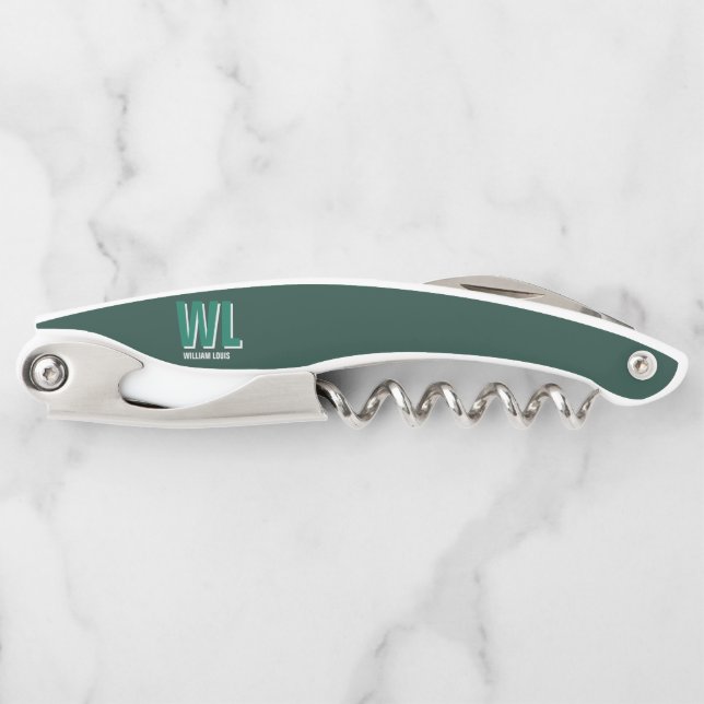 Minimalist Smaragdgrün personalisierte Monogramm  Kellnermesser (Vorderseite)