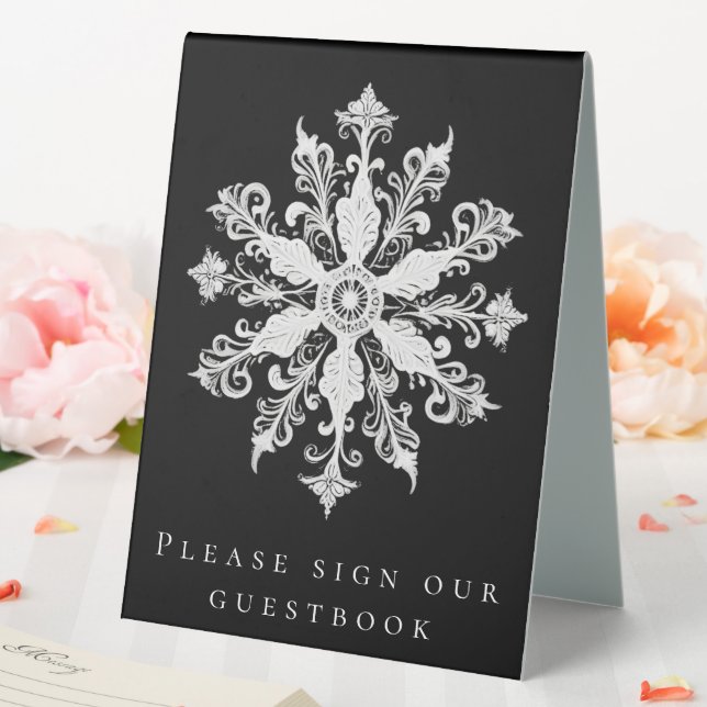 Minimalist Snowflake Wedding | Black Tischaufsteller (In Situ (Hochzeit))