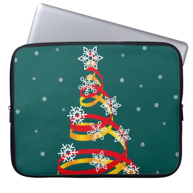 Minimalist Snowflakes Ribbon Christmas Tree Laptopschutzhülle (Vorderseite)