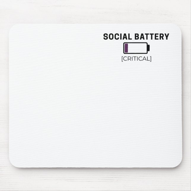 Minimalist Social Battery Low Typography  Mousepad (Vorne)