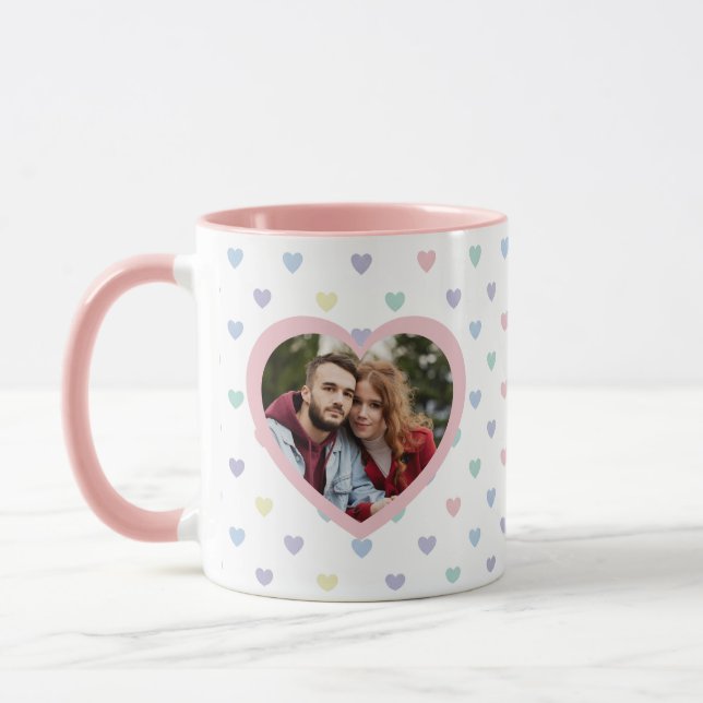 Minimalist Soft Pastel Heart 2 Photo Personalized  Tasse (Links)