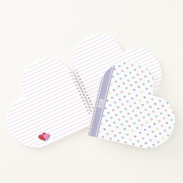 Minimalist Soft Pastell Herz Muster Personalisiert Notizbuch (Innenseite)